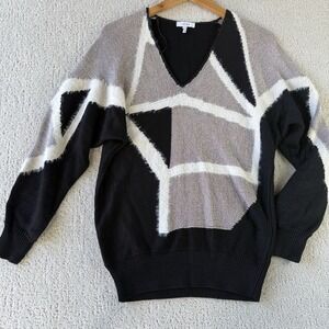 Reiss Madeline Metallic Spliced Pattern Sweater Women's S Black Taupe $240